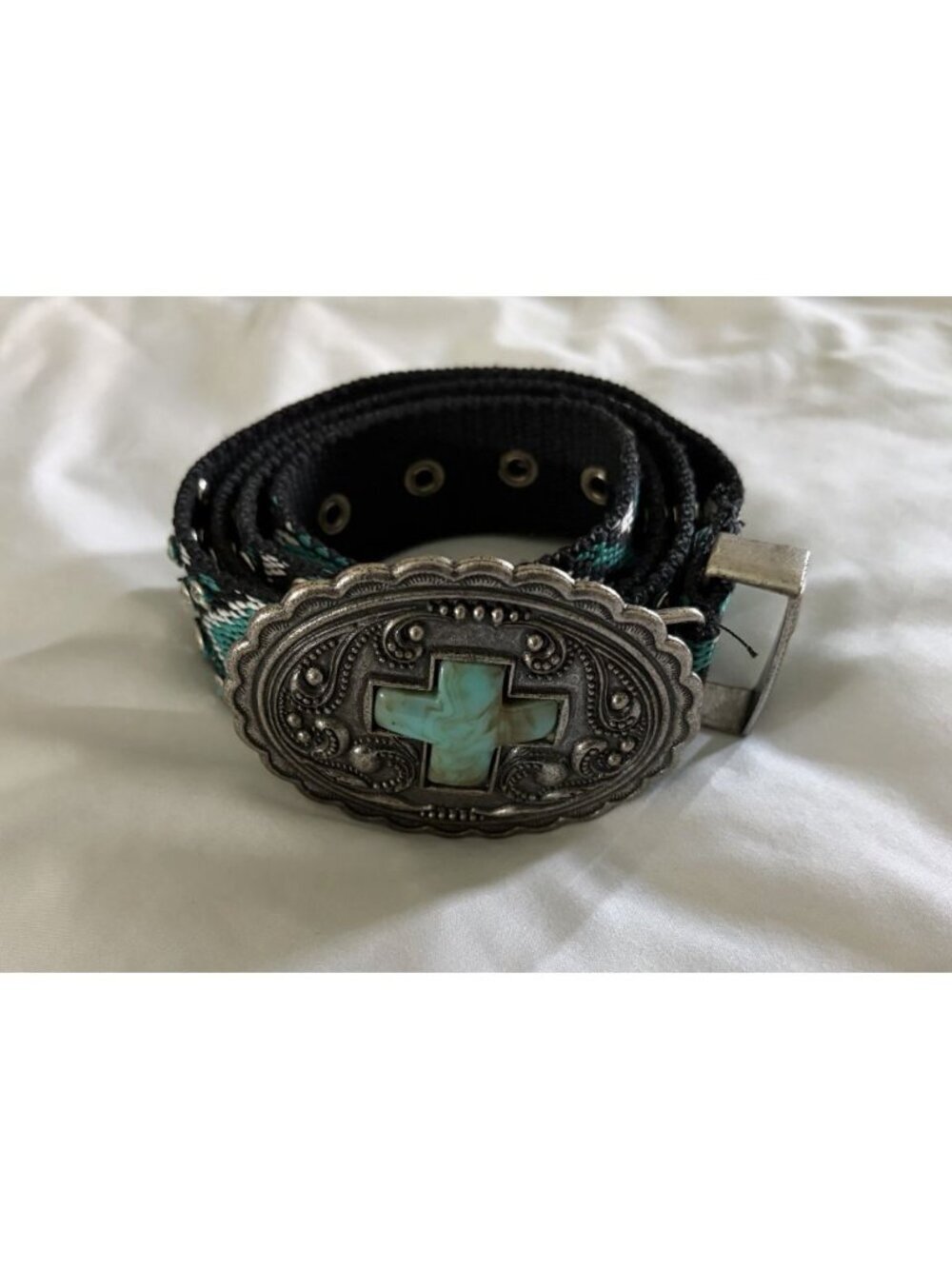 Montana West Western Style Woven Buckle And Belt Cross Detail Size 40